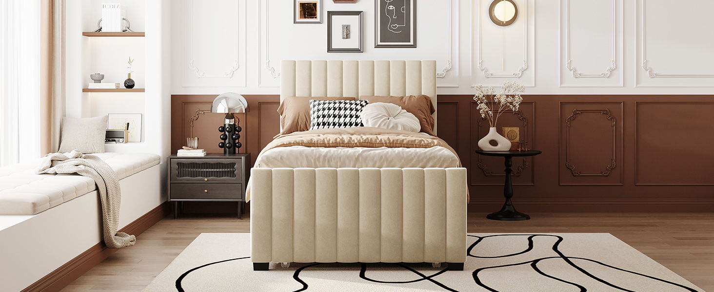 Upholstered Design Platform Bed With Trundle