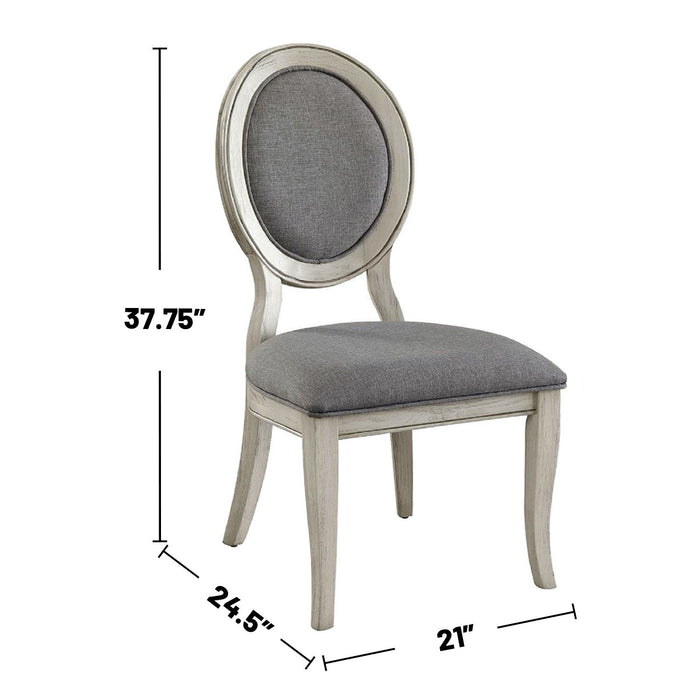 (Set of 2) Padded Gray Fabric Dining Chairs In Antique White Finish