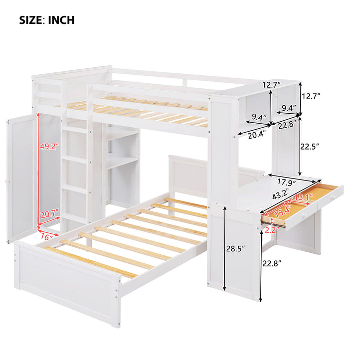 Loft Bed With A Stand Alone Bed, Shelves, Desk, And Wardrobe
