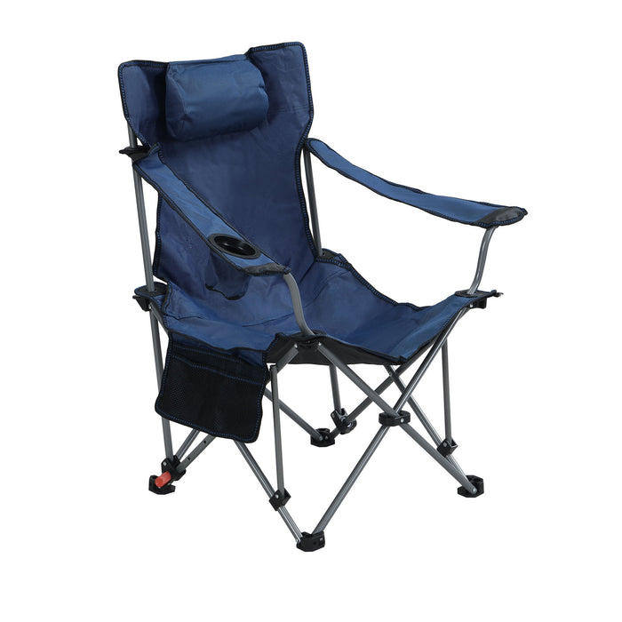 Outdoor Camping Chair With 3 Level Reclining, Side Pockets & Cup Holder, Folding With Carry Bag - Dark Blue