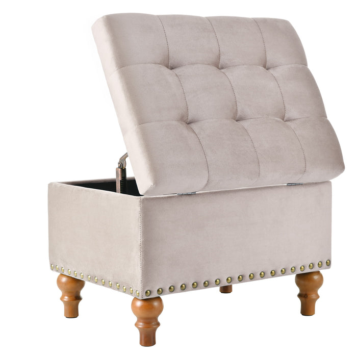 Upholstered Ottoman With Storage And Rivet Trim