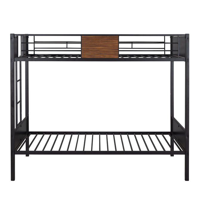 Twin Over Twin Bunk Bunk Bed With Safety Rail, Built In Ladder For Bedroom - Brown