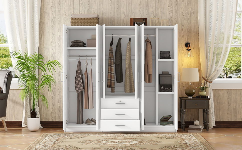 6 Doors Wardrobe Storage For Bedroom, With Big Drawers