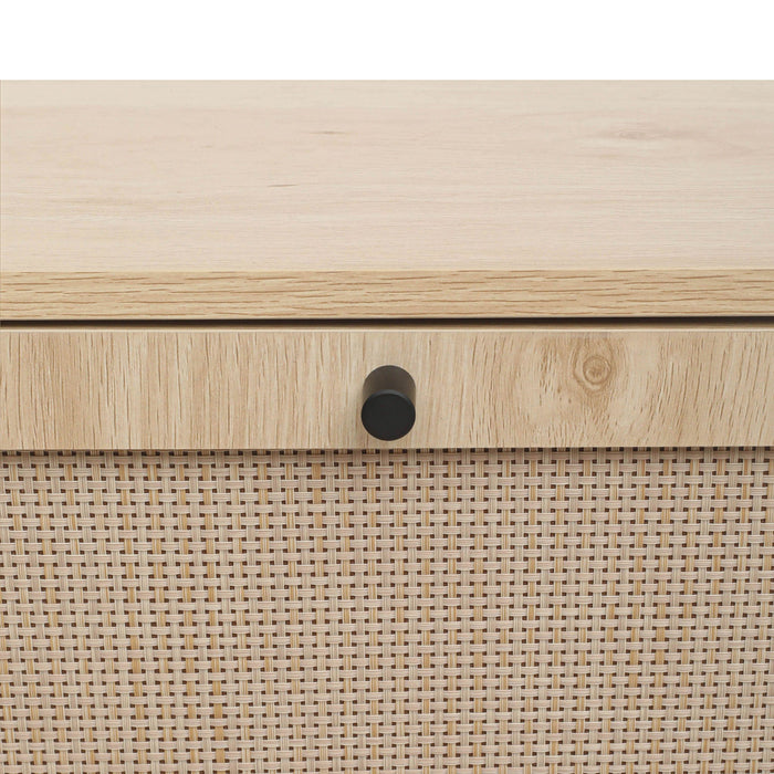 Modern Rattan 5 Door Shoe Storage Cabinet For Entryway Freestanding Design - Natural