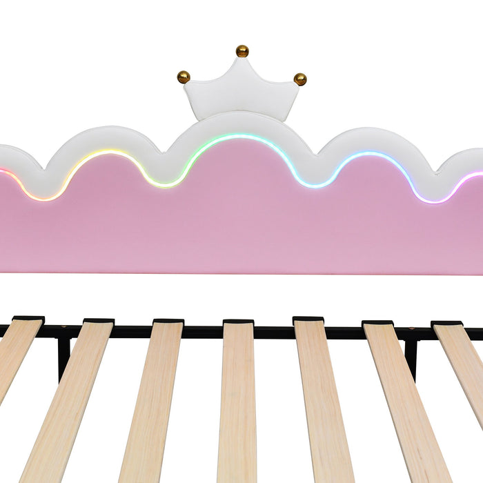 Extending Daybed With LED Lights, Modern Upholstered Princess Daybed With Crown Headboard