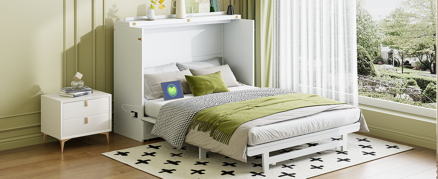 Murphy Bed With Large Drawer, USB Ports And Outlets