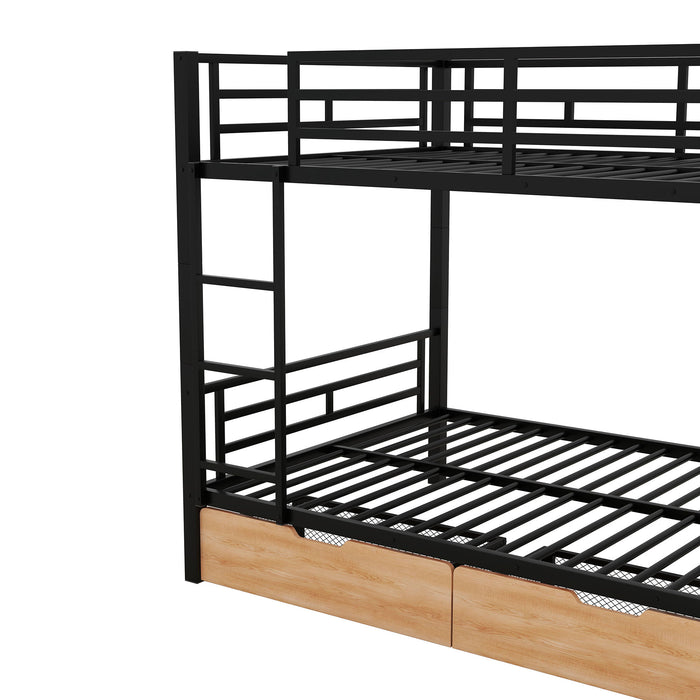 Full Size Convertible Bunk Bed With 2 Drawers Durable - Black