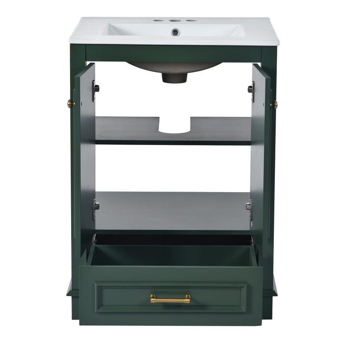 Bathroom Vanity With Ceramic Sink Combo, Modern Freestanding Storage Cabinet With Silver Handles