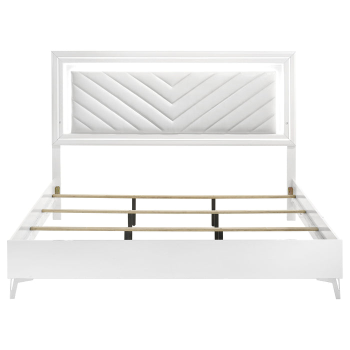 Cassia Eastern King LED Panel Bed White High Gloss