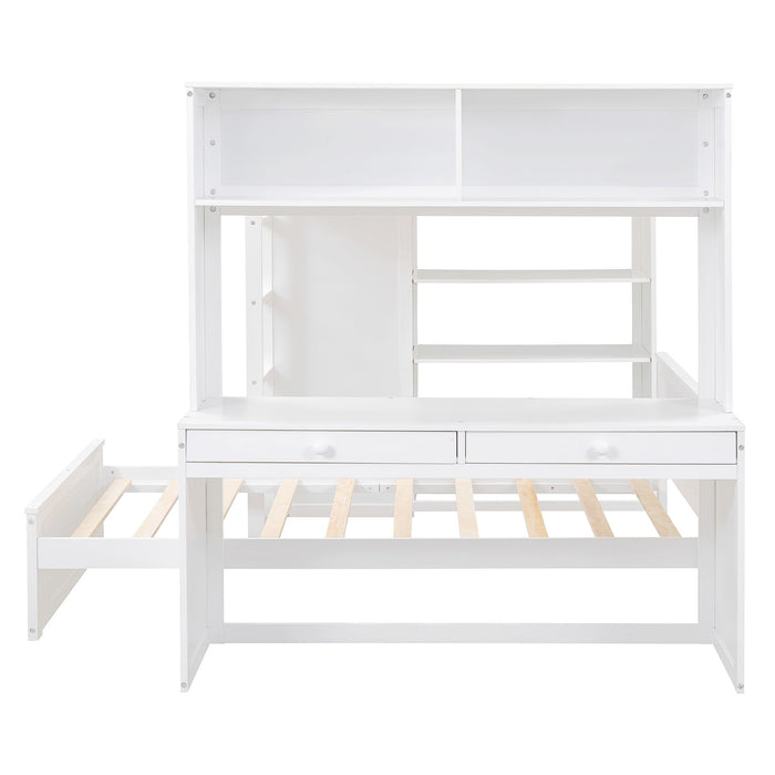 Loft Bed With A Twin Size Standalone Bed, Shelves, Desk, And Wardrobe