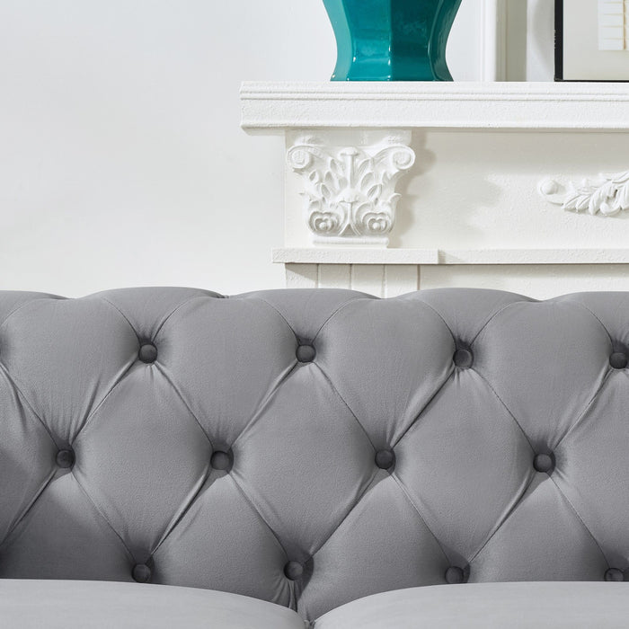 Chesterfield Velvet Upholstery Fabric Sofa With Roll Armrest & Nailhead, Mid Century Modern 3 And 3 Seater Couch