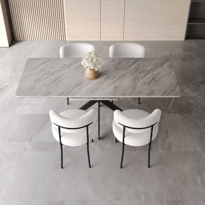 Extendable Dining Table Set With Curved Backrest Upholstered Chairs