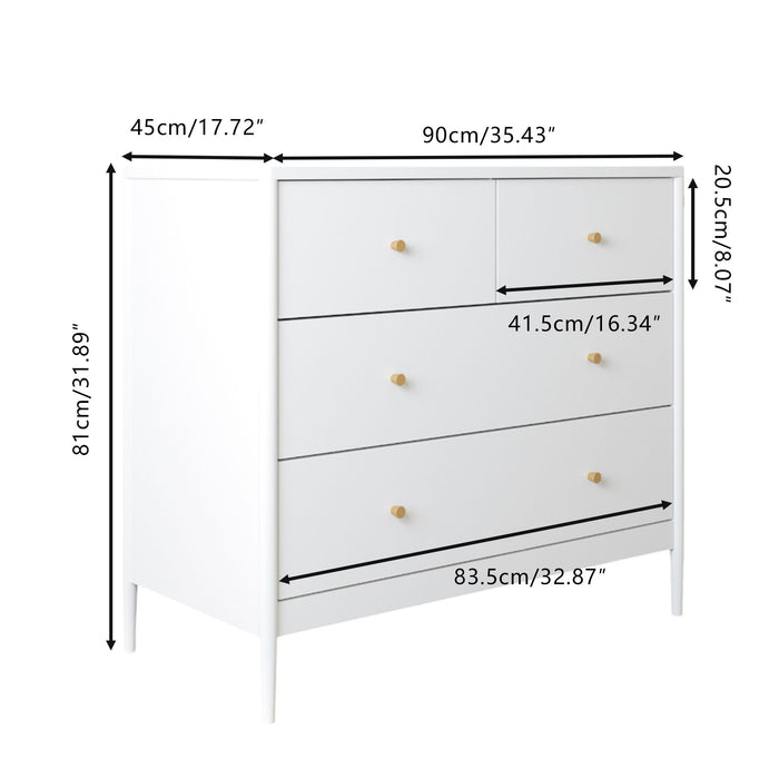4 Drawer Kids Dresser With Antique Brass Pulls - White