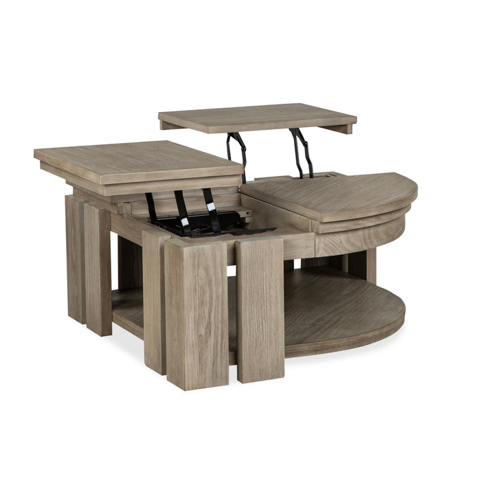 Conrad - Pie Shaped Lift Top Cocktail Table With Casters - Stone Harbor Grey