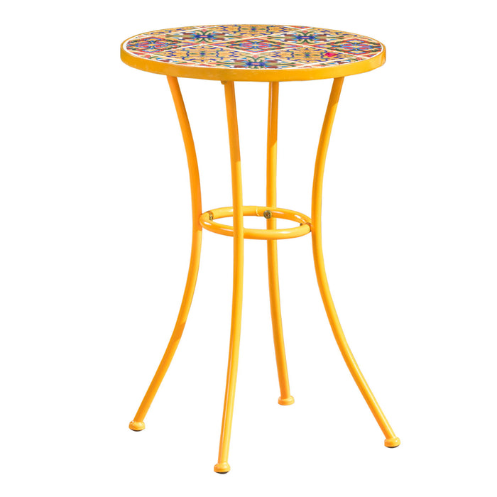 Outdoor Side Table With Tile Mosaic Table Top - Yellow