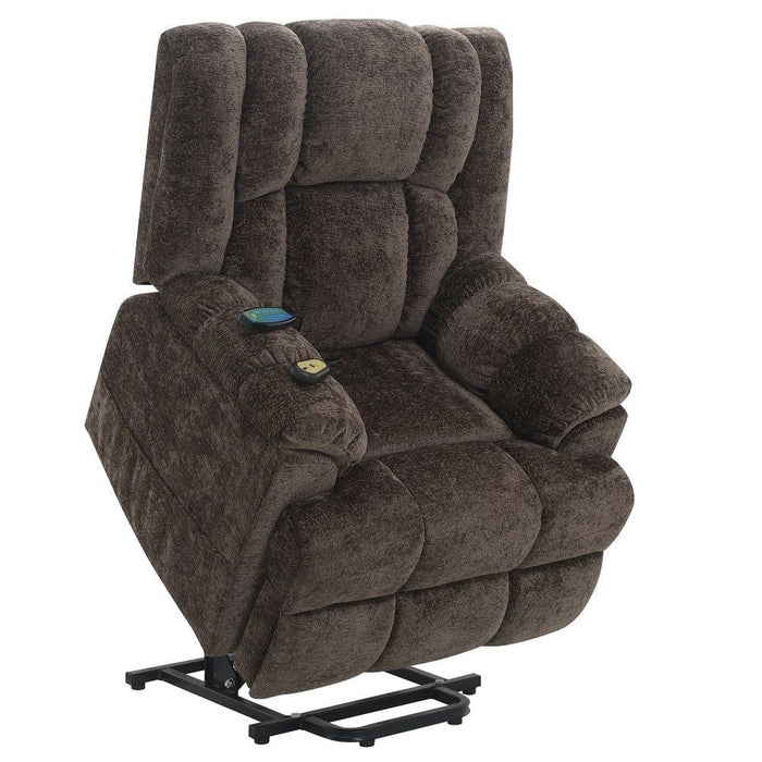 Pacay - Power Recliner With Lift, Heating & Massage - Brown Chenille