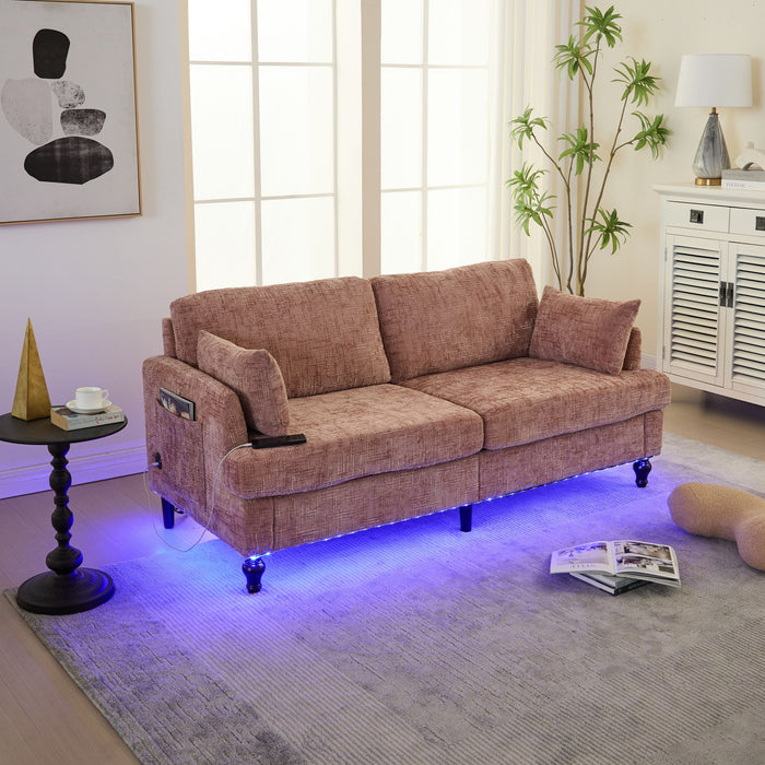 Chenille 2 Seater Sofa With LED Light, USB Charging Port, And Storage Bag