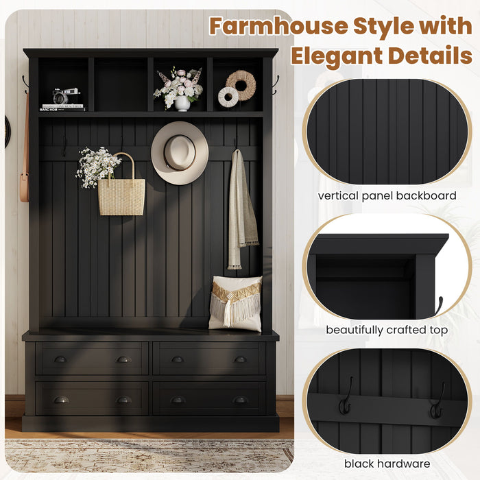 Hall Tree With 4 Drawers, Coat Rack With 6 Hooks