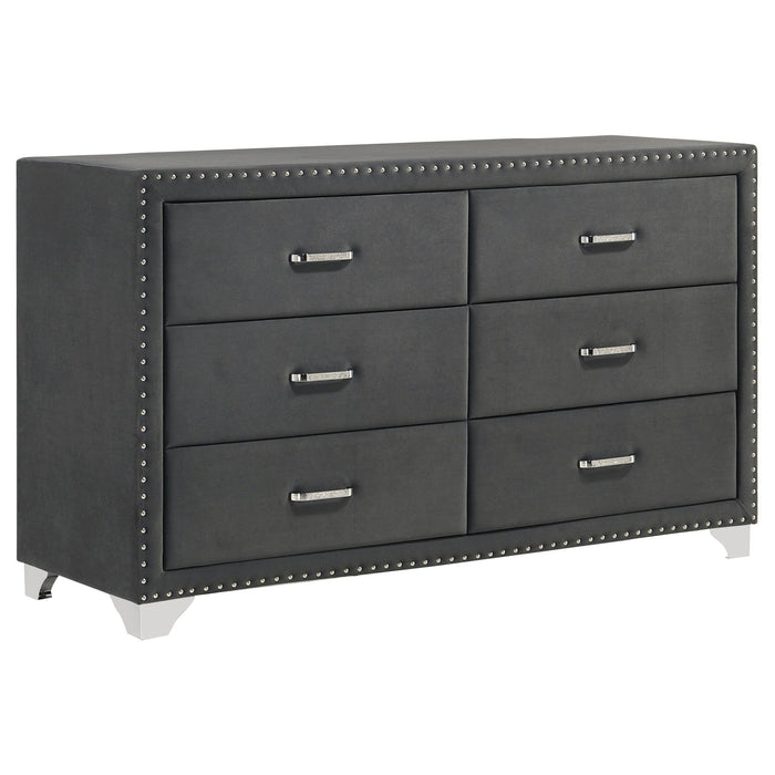 Melody 6-drawer Upholstered Dresser Grey