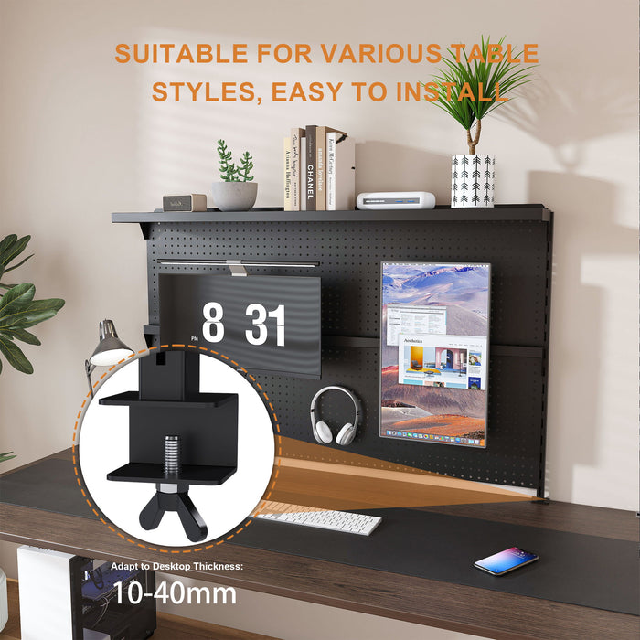 Clamp On Desk Pegboard With Single Monitor Stand