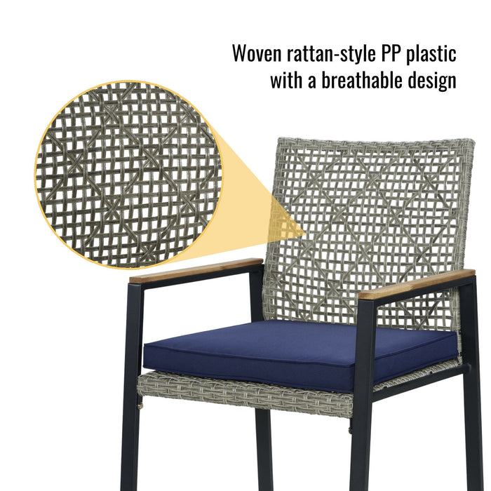 5 Piece Patio Dining Table Set, Acacia Wood Table Top With Umbrella Hole