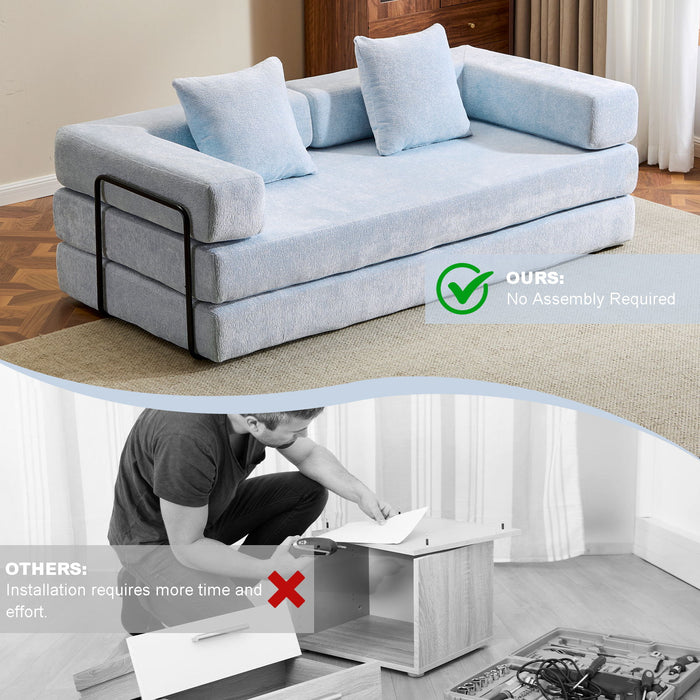 Convertible Floor Sofa Bed With Pillow Back Support Armrest