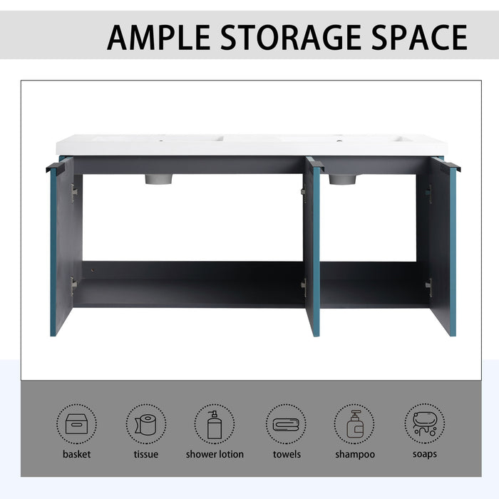 Contemporary Wall Mounted Bathroom Vanity With Resin Double Sink