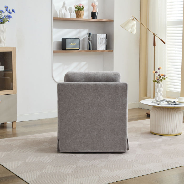Upholstered Skirted Swivel Chair With Removable Back Cushion For Living Room