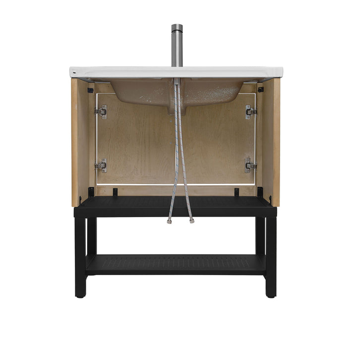 Modern Freestanding Bathroom Vanity With Ceramic Sink, Hot And Cold Faucet, Storage Cabinet & Open Shelf