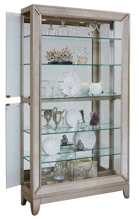 PFC Curios - Antique Style 5 Shelf Mirrored Curio Cabinet - Aged Silver