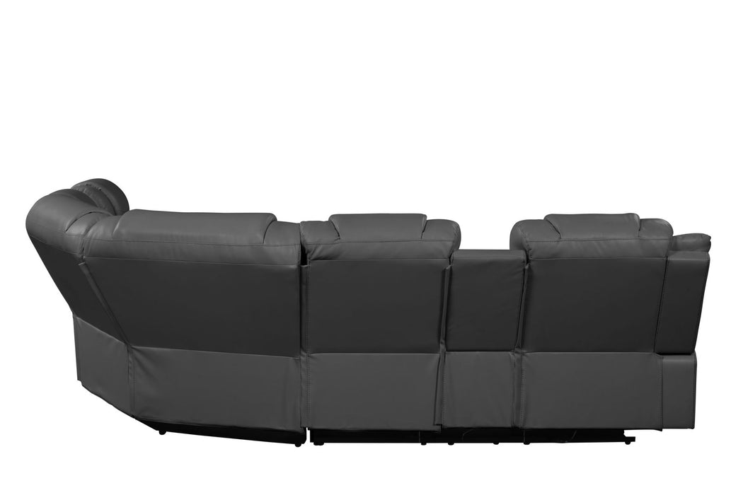 Challenger Modern Style Recliner Sectional Sofa, Built In USB - C Ports & Bluetooth, Made With Wood & Faux Leather In Gray
