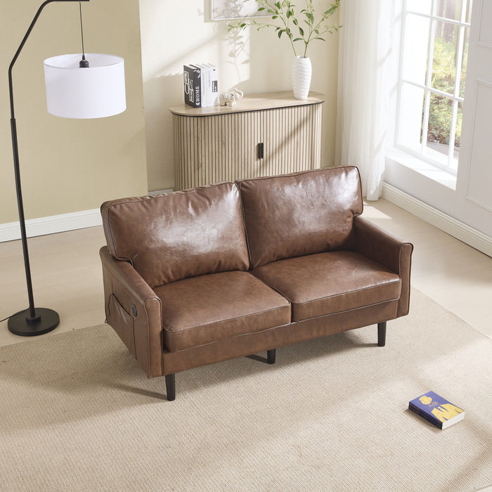 Mid Century Modern Loveseat Sofa With USB Ports, Removable Pillow Cover