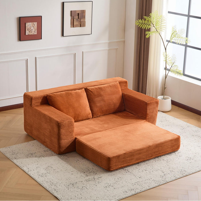 Loveseat Sofa, Comfortable Deep Seat Sofa Bed, Modern Small Corduroy Couch For Living Room Bedroom,Reversible Cushion With Pillows,No Assembly Required,Orange