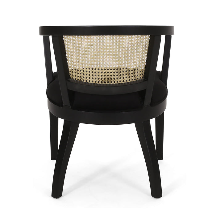 Elegant Dining Chair With Cane Web Backrests And Velvet Upholstery
