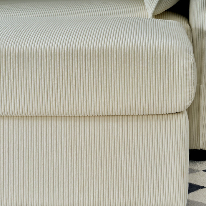 Comfy Corduroy Oversized Chaise Lounge Chair With Ottoman And Storage