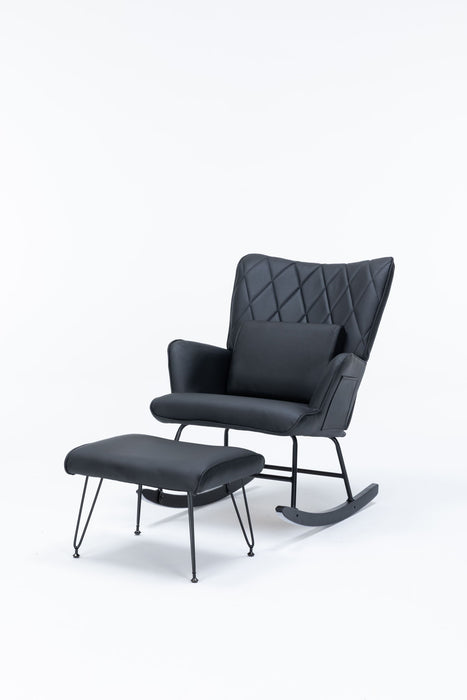 Rocking Accent Chair With Lumbar Pillow And Ottoman