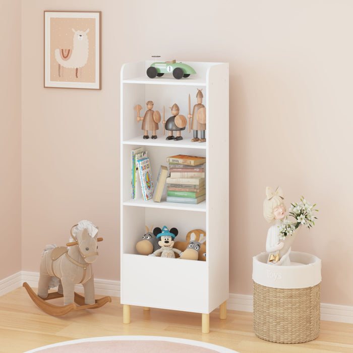 4 Tier Bookcase, Book Display With Safety Restraint, Storage Cabinet For Playroom - White