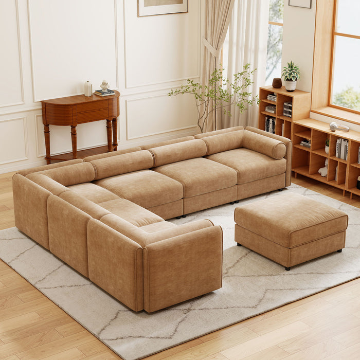 Contemporary Elegant White Chenille Sofa With Storage And Ottoman