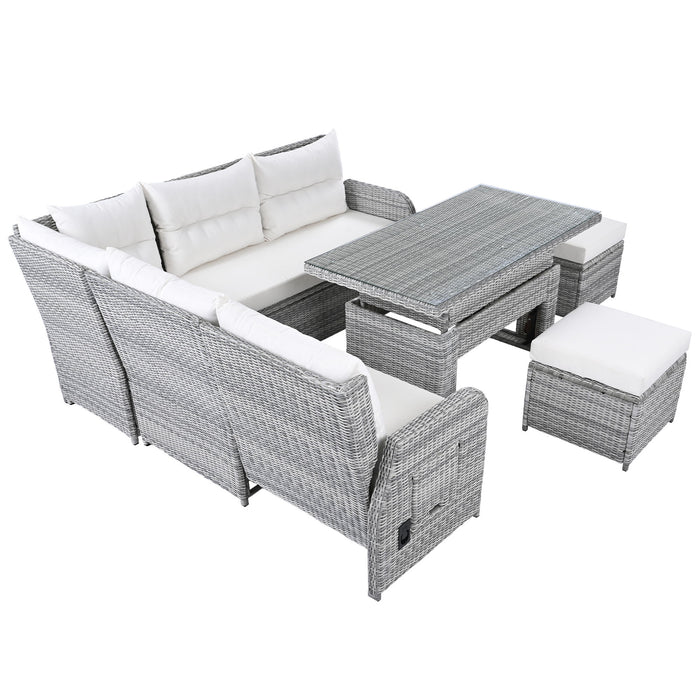 Outdoor Furniture Set Patio Rattan Furniture Set With Adjustable Table, Recliners With Extendable Side Tables And 2 Ottomans