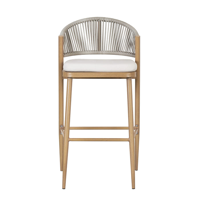 Outdoor Bar Height Metal Frame Counter Stools With Scallop Shaped Backrest & Water Resistant Cushions