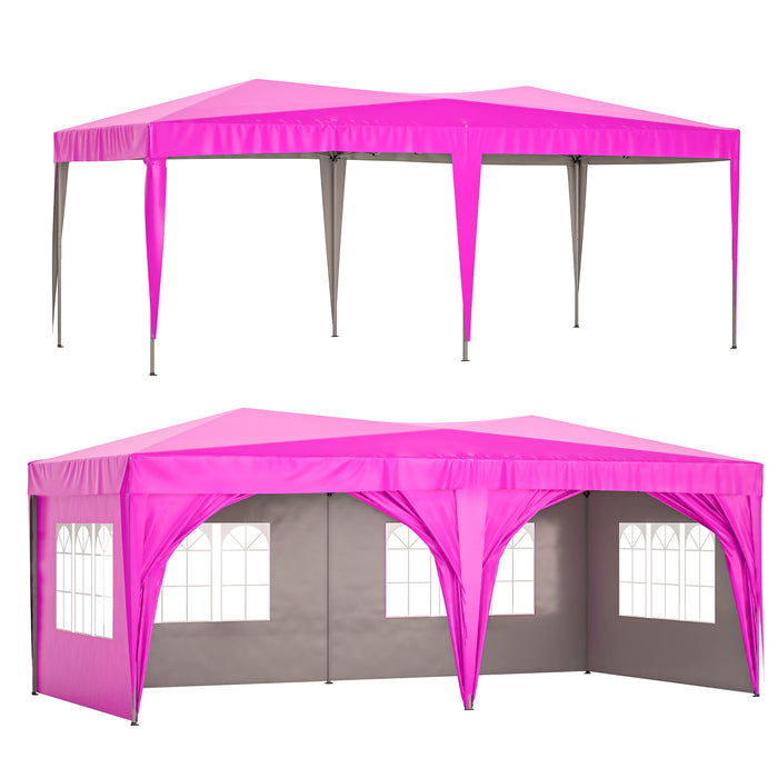 Ez Pop Up Canopy Outdoor Portable Party Folding Tent With 6 Removable Sidewalls / Carry Bag / 6 Pieces Weight Bag Beige Pink