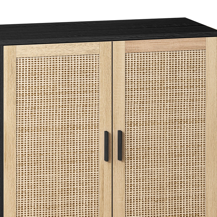 Elegant And Functional 4 Door Rattan Decorative Storage Cabinet