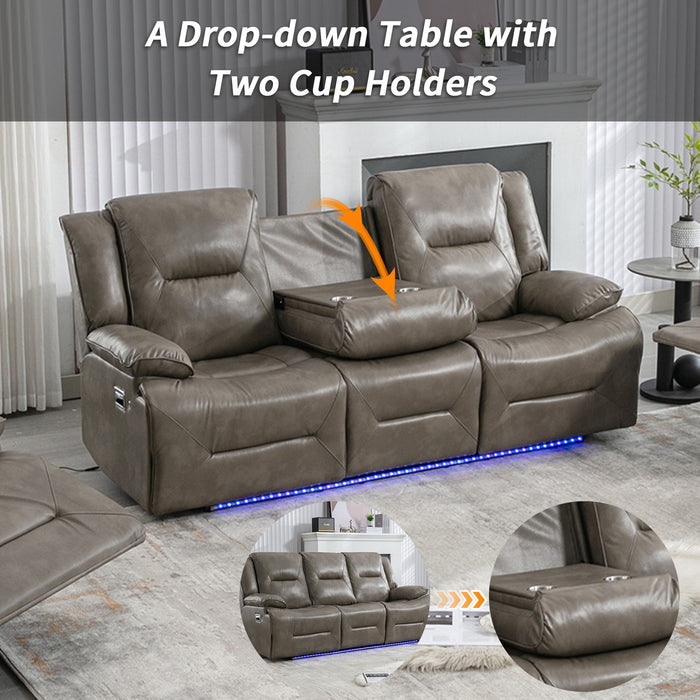 Home Theater Recliner Set Manual Recliner Chair With A LED Light Strip Two Built-In Cup Holders For Living Room