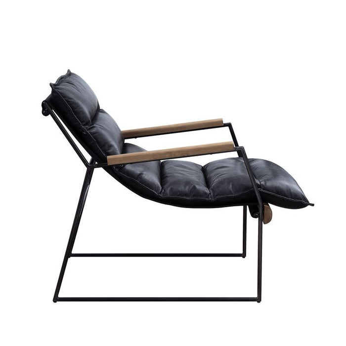 Luberzo - Accent Chair - Distress Espresso Top Grain Leather & Matt Iron