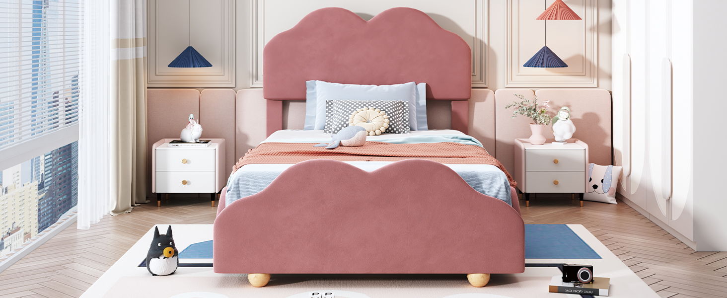 Upholstered Platform Bed With Cloud Shaped Board