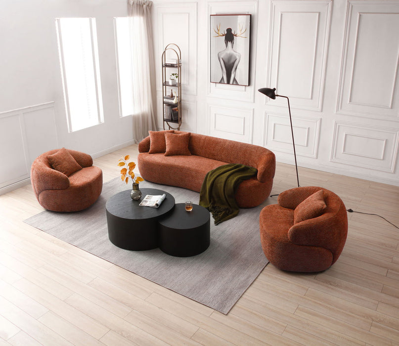360В° Swivel Mid Century Modern Curved Sofa, 1 - Seat Cloud Couch Boucle Sofa Fabric Couch, Orange