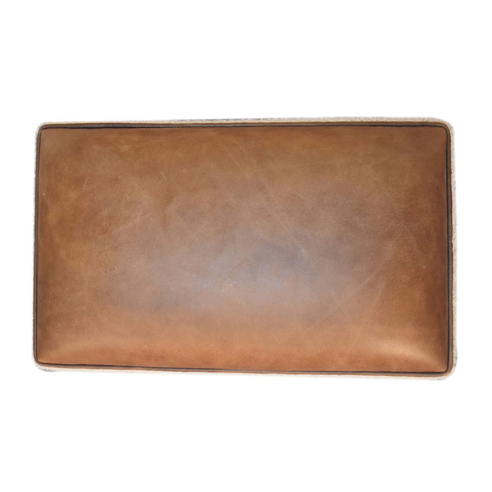 Vintage Leather Boucle Ball Footstool - Brown