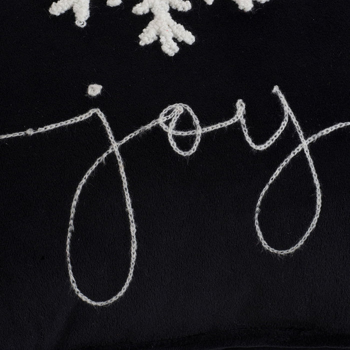 Velvet Pillow With Embroidered Joy And Frosty Snowflake, For Christmas Halloween Holiday Decor (Set of 2)