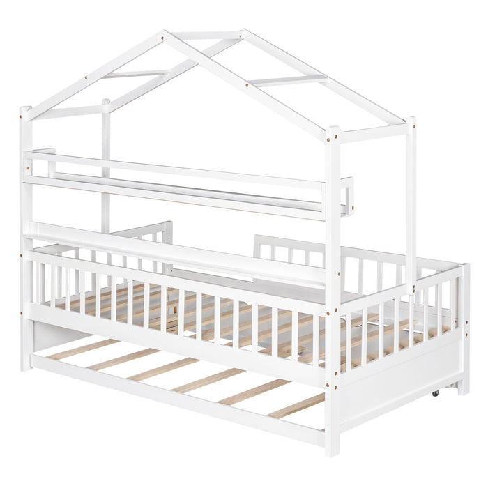 Playhouse Bed With Trundle, Kids Bed With Shelf