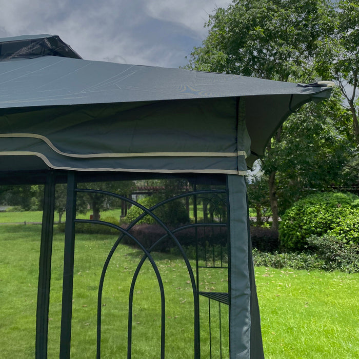 Patio Gazebo Tent With Ventilated Double Roof And Mosquito Net